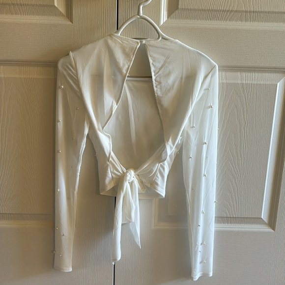 Honey white bridal top with pearls size M - Picture 3 of 5
